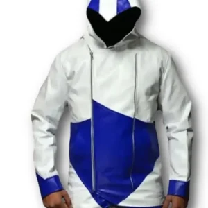 Assassins Creed White and Blue Hooded Leather Coat