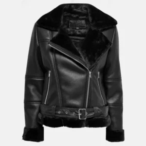 Asymmetrical Womens Black Shearling Pilot Jacket