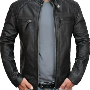 Black Men’s Cafe Racer Quilted Jacket
