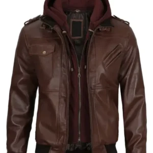 Dark Brown Bomber Leather Jacket
