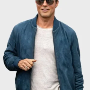 F1 Brad Pitt Blue Bomber Leather Jacket