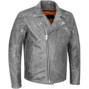 Grey Jhon Mens Distressed Biker Jacket