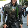 Loki Tom Hiddleston Black Leather Coat closeup