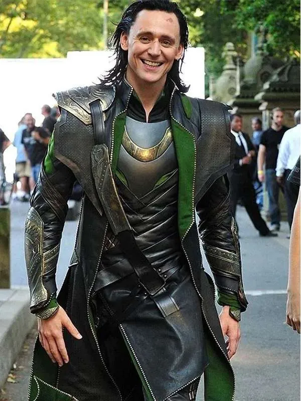 Loki Tom Hiddleston Black Leather Coat closeup