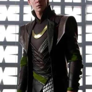 Loki Tom Hiddleston Black Leather Coat front