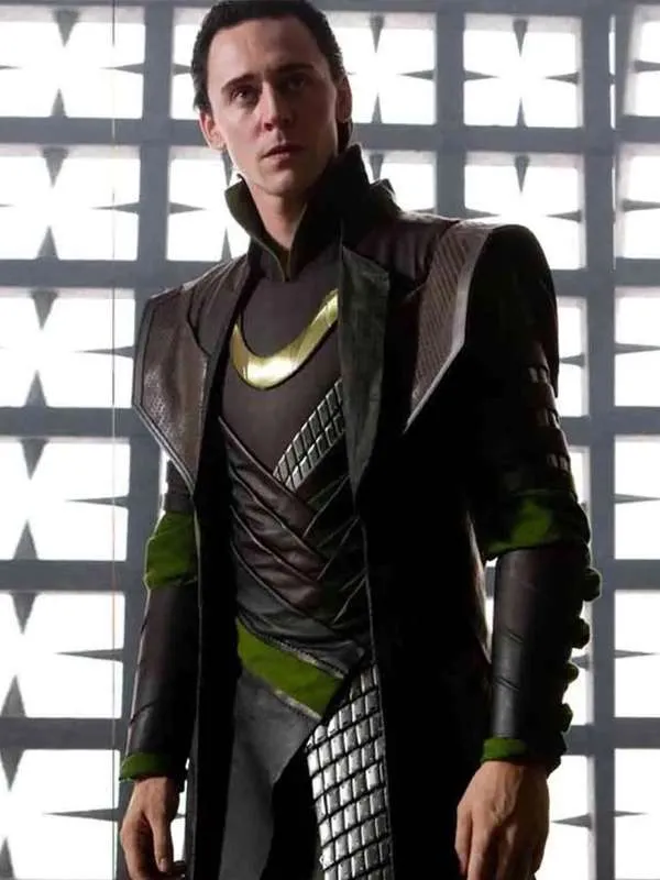Loki Tom Hiddleston Black Leather Coat front