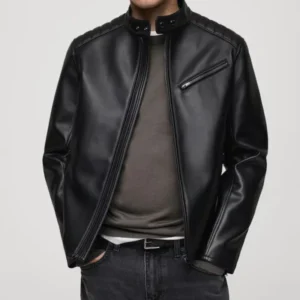 Mens Cafe Racer Black Leather Jacket