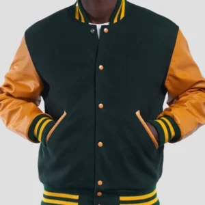 Men’s Green And Yellow Lettermen Varsity Bomber Jacket