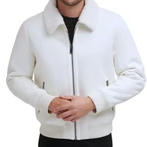 Mens White Shearling Leather Jacket
