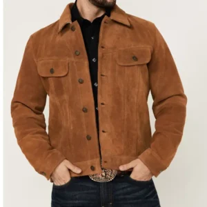 Men’sTrucker Style Suede Leather Jacket