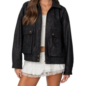 Sasha Black Bomber Suede Leather Jacket