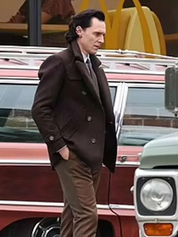 Tom Hiddleston Loki S02 Brown Peacoat front