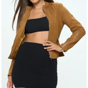 Women Brown Suede Biker Jacket