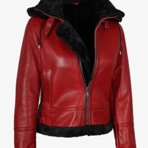 Women Red Shearling Leather Jacket
