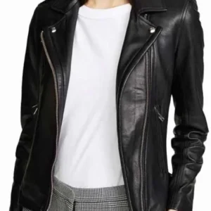 Women Sheepskin Black Biker Leather Jacket
