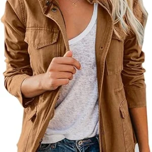 Women's Fall Stand Collar Zip Up Cotton Jacket