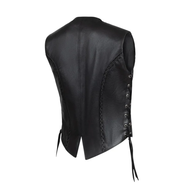 Women’s Leather Braided Motorcycle Vest - Image 3