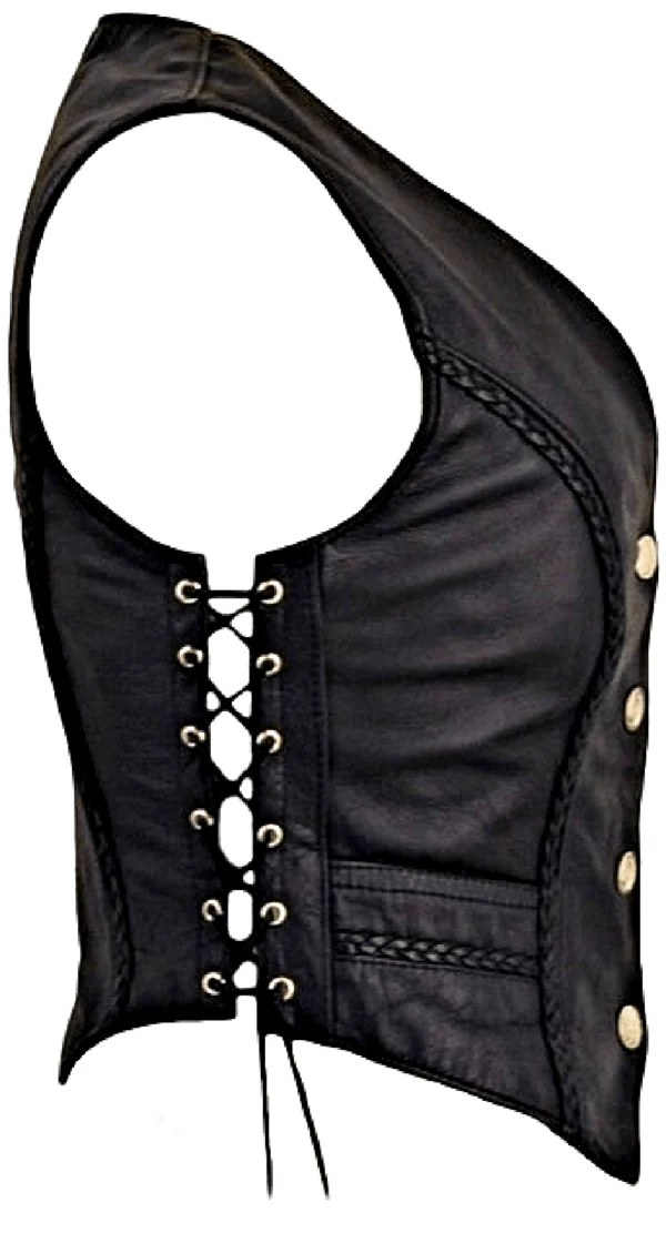 Women’s Leather Braided Motorcycle Vest - Image 2