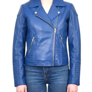 Womens Navy Blue Biker Leather Jacket