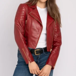 Womens Red Biker Leather Jacket