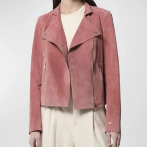 Women’s Suede Pink Biker Leather Jacket